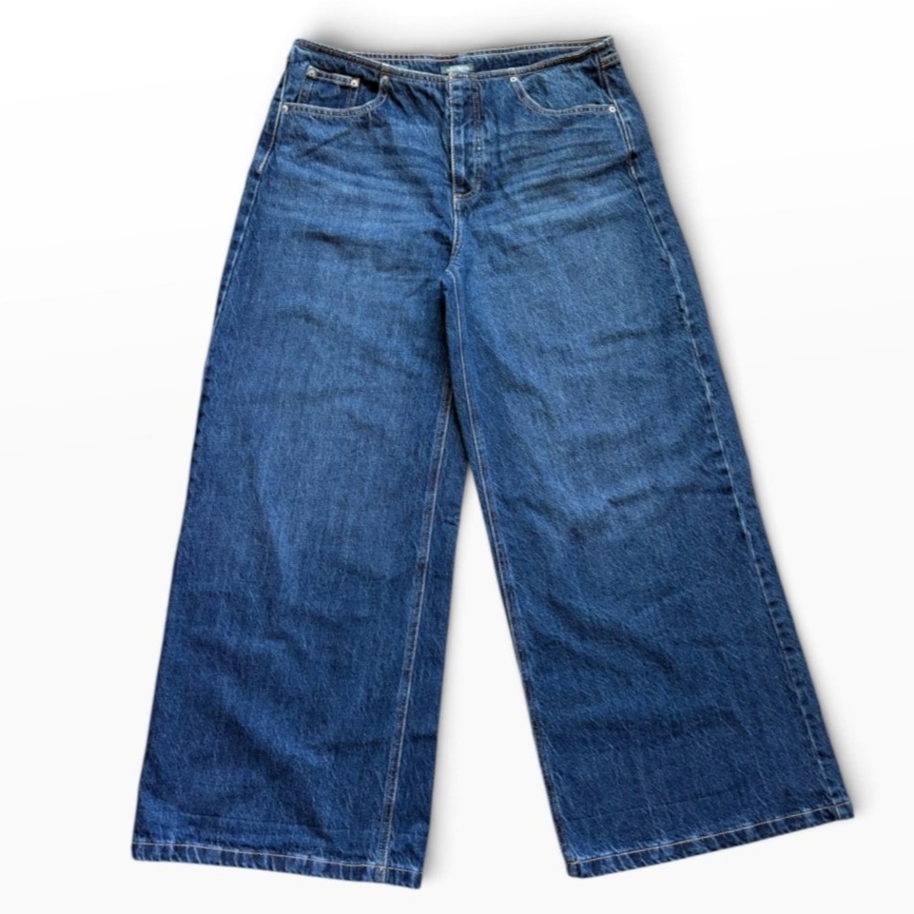 Wild Fable Ultra Wide Leg Jeans Mid Rise Denim Size 10 Medium Wash Button Fly - Picture 1 of 8